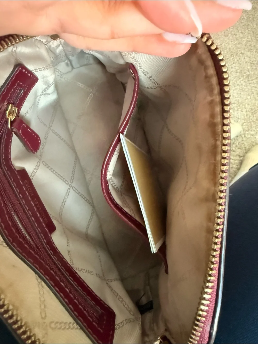 Michael Kors Burgundy and Brown MK-Embossed Crossbody